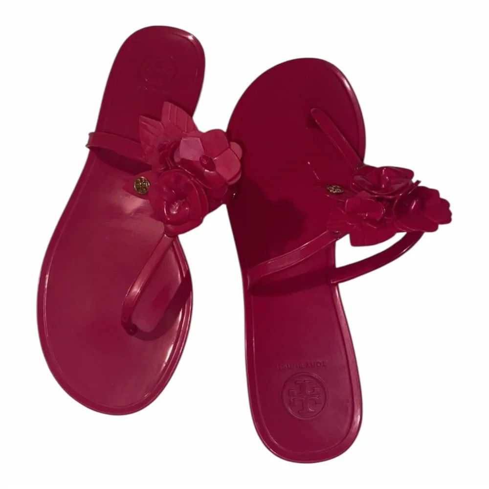 Tory Burch Floral Jelly Thong Sandals - Hot Pink